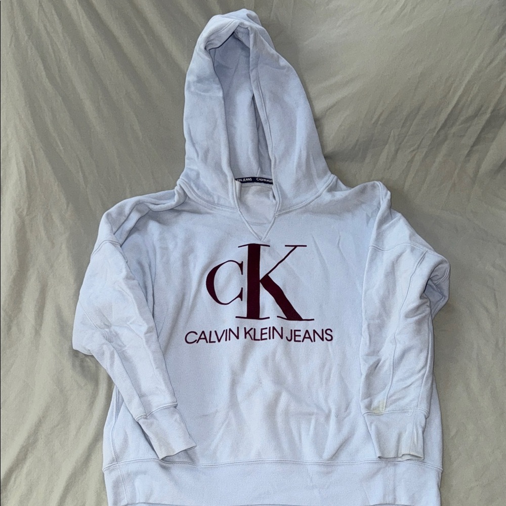 Calvin Klein Jeans Light Blue Hoodie with Maroon Logo